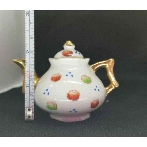 Vintage Occupied Japan Teapot Miniature Porcelain Tea Pot Oriental Design Paint - Picture 6 of 12